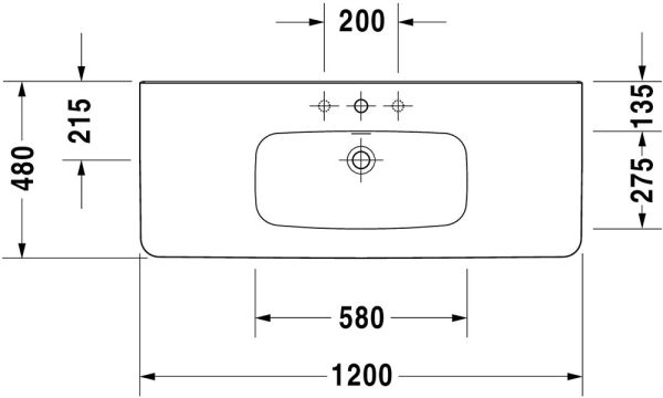 Duravit DuraStyle Waschtisch rechteckig 120x48cm, mit Hahnloch, mit Überlauf, weiß 2320120000