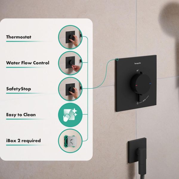 hansgrohe Ecostat Comfort E Thermostat Unterputz für 1 Funktion, schwarz matt