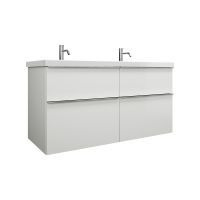 Vorschau: Burgbad Eqio Keramik-Doppelwaschtisch 123cm mit Waschtischunterschrank, 4 Auszüge, weiß glanz Griffleiste chrom SEYT123F2009C0001G0251
