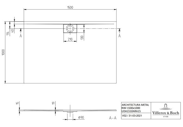 Villeroy&Boch Architectura MetalRim Duschwanne, 150x100cm UDA1510ARA215V-01