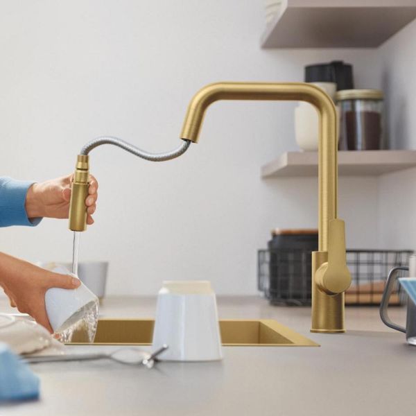 Grohe Start Küchenarmatur mit Ausziehbrause, cool sunrise gebürstet 30631GN0