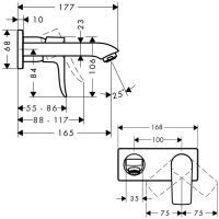 Vorschau: Hansgrohe Metris Einhebel-Waschtischmischer LowFlow 3,5 l/min Auslauf 165mm, UP, Wandmontage, chrom