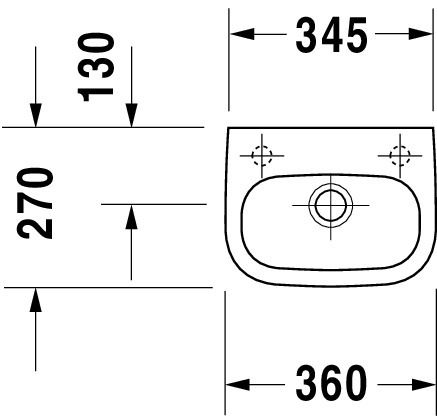 Duravit D-Code Handwaschbecken rechteckig 36x27cm, mit 1 Hahnloch links, mit Überlauf, weiß 0705360009