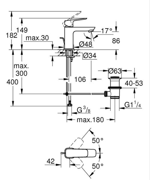 Grohe Cubeo Einhand-Waschtischbatterie S-Size mit Ablaufgarnitur