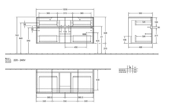 Villeroy&Boch Collaro Waschtischunterschrank 120cm für Aufsatzwaschtisch 4A338G