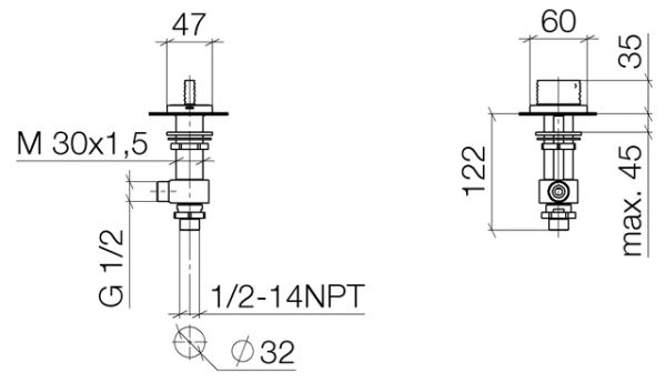 Dornbracht CL.1 Seitenventil mit Waves-Struktur, linksschließend, warm, 6x4,7cm