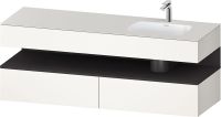 Duravit Qatego Einbauwaschtisch rechts mit Unterschrank 160x55cm in weiß supermatt Antifingerprint, mit offenem Fach in graphit supermatt Antifingerprint QA4796