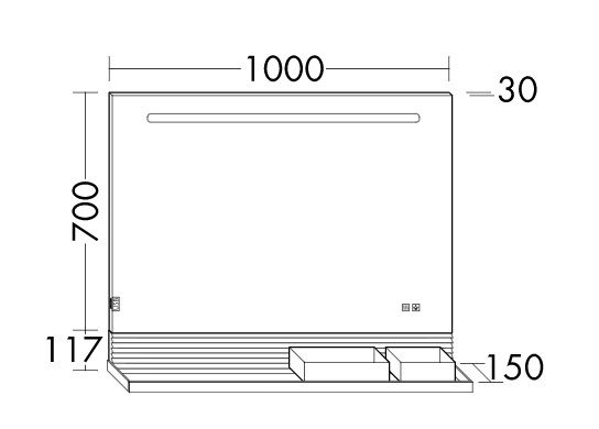 Burgbad Fiumo Leuchtspiegel mit LED-Beleuchtung, Wandablage, Reling in weiß und Pliséefront, 100cm