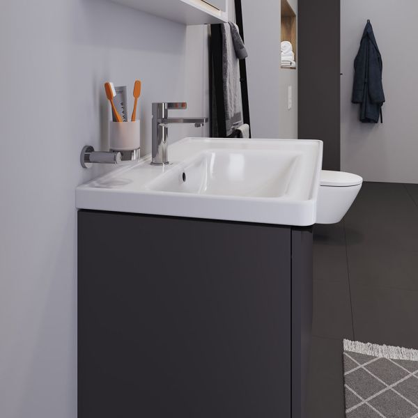 Duravit D-Neo Waschtisch rechteckig 80x48cm, mit Hahnloch und Überlauf, Becken links, weiß 2369800000