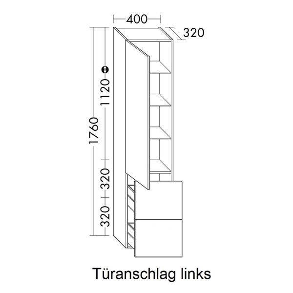 Burgbad Sys30 Hochschrank 40x176cm mit 2 Tip-On Schubladen