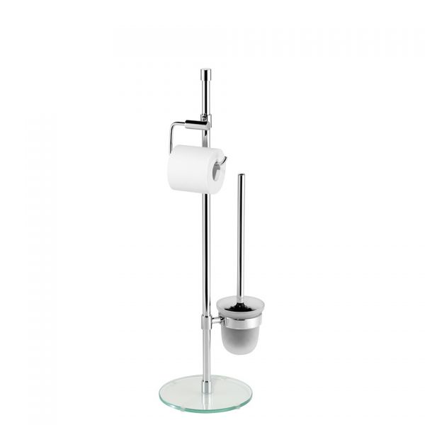 Avenarius Design-Ständer WC mit Glasfuß, mit Papierhalter und Toilettenbürstengarnitur, chrom