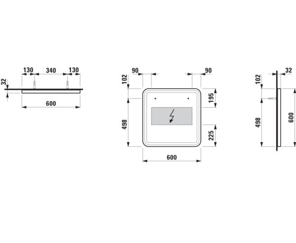 Laufen Base 2.0 Spiegel 60x60cm mit umlaufender LED-Beleuchtung, schwarz matt