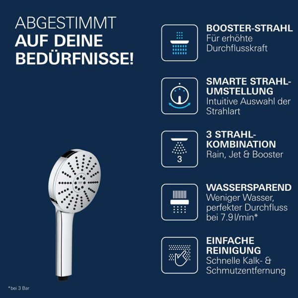 Grohe Vitalio Joy+ 120 Handbrause mit 3 Strahlarten, 7,9 l/min, chrom