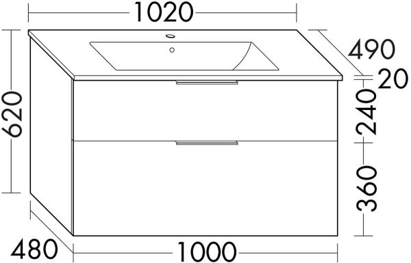 Burgbad Eqio Slim Keramik-Waschtisch mit Waschtischunterschrank 102cm