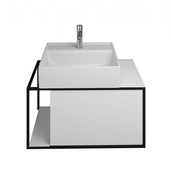 Burgbad Junit Badmöbel-Set 76,5cm, Leuchtspiegel, Aufsatzwaschtisch und WT-Unterschrank