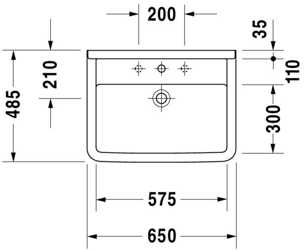 Duravit Starck 3 Waschtisch 65x48,5cm, mit Überlauf, ohne Wondergliss, weiß 0300650000