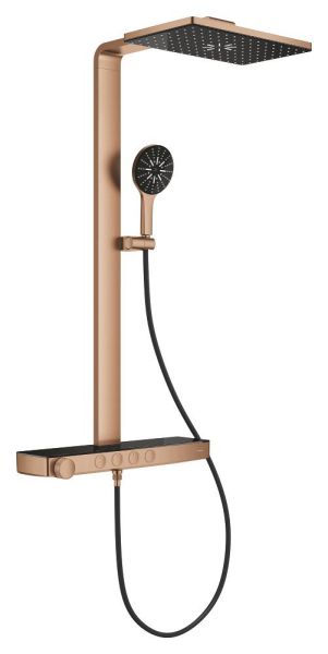 Grohe Rainshower Aqua Pure Duschsystem mit Thermostatbatterie, 15 l/min, warm sunset gebürstet/schwarz 100962DL00