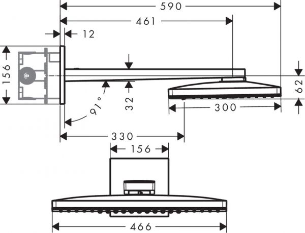 Axor ShowerSolutions Kopfbrause 460/300 2jet mit Brausearm und eckiger Rosette