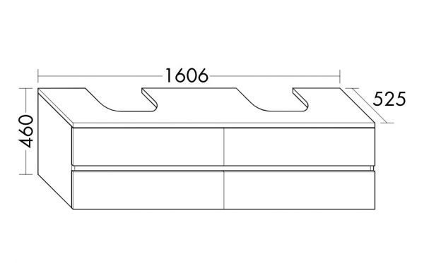 Burgbad Cube Unterschrank 160,6x52,5cm für 2 Grohe Cube Aufsatzwaschtische, 4 Auszüge