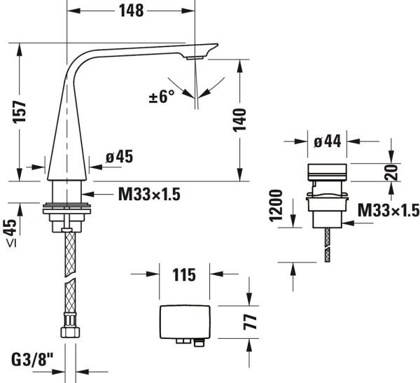 Duravit D.1 2-Loch Elektronikarmatur M mit Einbaunetzteil, chrom D11100008010