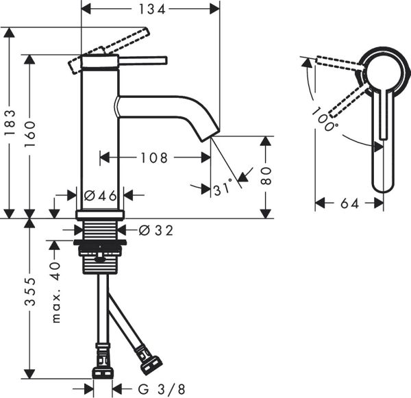 Hansgrohe Tecturis S Waschtischarmatur 80 CoolStart wassersparend+ ohne Ablaufgar., weiß matt