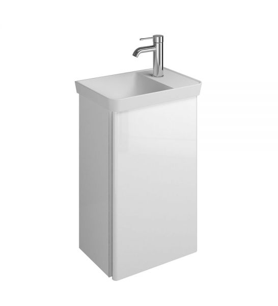 Burgbad Iveo Gästebad Mineralguss-Handwaschbecken mit Waschtischunterschrank und 1 Tür, 44x31cm weiß hochglanz