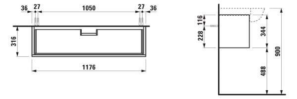 Laufen The New Classic Waschtischunterbau 120cm, 2 Schubladen, passend zu Möbelwaschtisch 81385.8, techn. Zeichnung