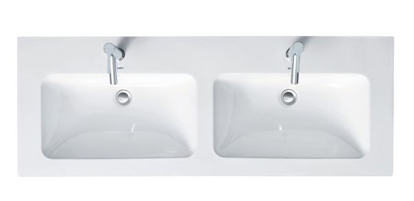 Duravit ME by Starck Doppelwaschtisch 130x49cm, 2 Hahnlöcher, mit Überlauf, weiß 2336130000