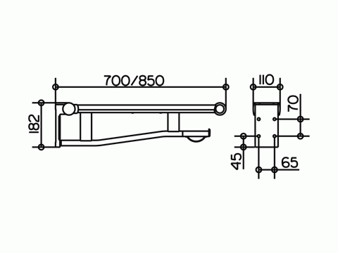 Keuco Plan Care Stützklappgriff WC, Ausladung 70cm