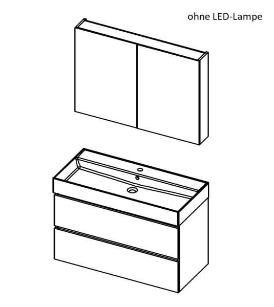 RIHO Spring Rise Waschtisch mit Waschtischunterschrank 80x46cm und Spiegelschrank, 2 Schubladen