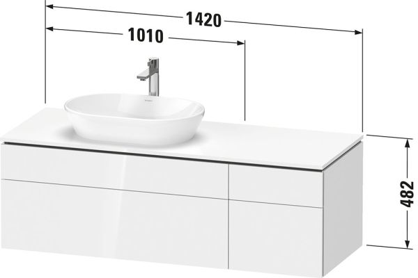 Duravit L-Cube Waschtischunterschrank wandhängend 142x55cm mit 4 Schubladen für Aufsatzbecken links