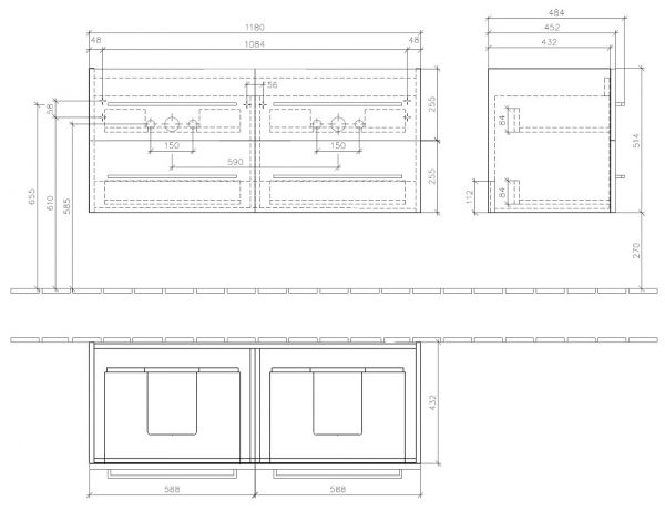 Villeroy&Boch Avento Waschtischunterschrank 118cm für Doppelwaschtisch, 4 Auszüge