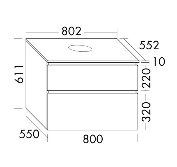 Burgbad Lin20 Waschtischunterschrank 80x55cm mit Konsolenplatte, 2 Auszüge, wandhängend WXOD080F5351