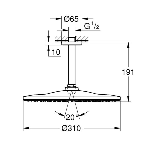 Grohe Rainshower Mono 310 Kopfbrauseset Deckenauslass 14,2cm, 9,5l/min