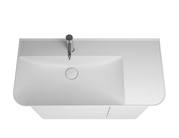 Burgbad Iveo Mineralguss-Waschtisch mit Unterschrank und LED-Beleuchtung, 3 Auszüge, 1 Tür, 100cm weiß hochglanz