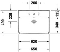 Vorschau: Duravit ME by Starck Waschtisch rechteckig 65x49cm, mit Hahnloch und Überlauf, weiß seidenmatt 2335653200