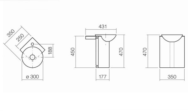 Alape WP.Insert.corner Eckwaschplatz, 35x35cm WP.INSERT5