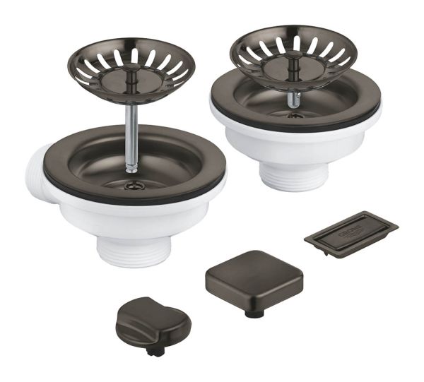 Grohe Ablaufgarnitur für Küchenspülen mit 2 Becken inkl. 2 Exzenterkappen hard graphite gebürstet 40998AL0