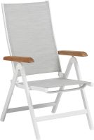 KETTLER BASIC PLUS Multipositionssessel mit Armlehne aus Teak-Holz, weiß matt/hellgrau