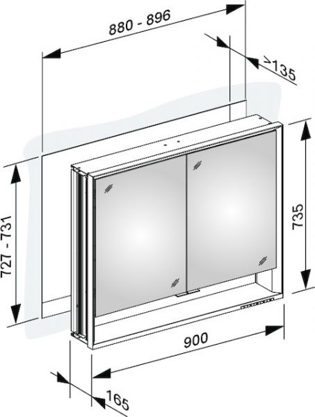 Keuco Royal Lumos Spiegelschrank DALI-steuerbar für Wandeinbau, 2 kurze Türen, 90x73cm