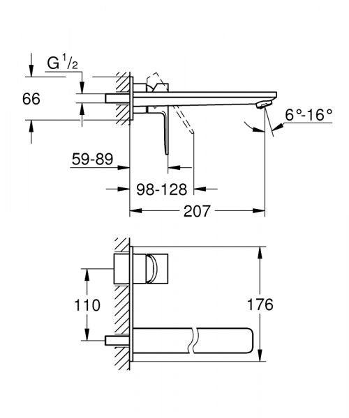 Grohe Lineare 2-Loch-Waschtischbatterie, Ausladung 207mm, wassersparend