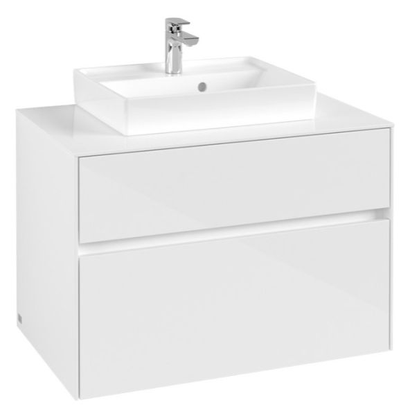 Villeroy&Boch Collaro Waschtischunterschrank passend zu Aufsatzwaschtisch 43345G, 2 Auszüge, 80cm ohne LED glossy white, C06900DH