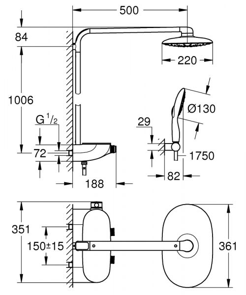 Grohe Rainshower System SmartControl 360 Mono Duschsystem, chrom/moon white