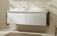 Vorschau: Hansgrohe Xelu Q Waschtischunterschrank 156cm für 2 Aufsatzwaschtische mit Konsole, 2 Schubkästen, weiß glänzend, Griff weiß 54070700