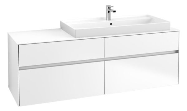 Villeroy&Boch Collaro Waschtischunterschrank passend zu Aufsatzwaschtisch 4A331G, 4 Auszüge, 160cm ohne LED glossy white C03000DH