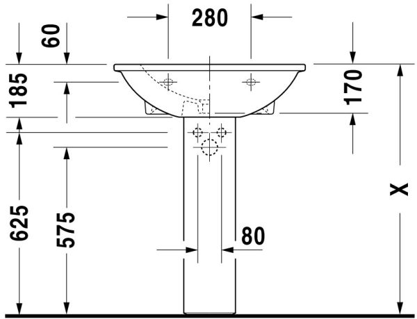 Duravit Darling New Waschtisch halbrund 65x55cm, mit Hahnloch, mit Überlauf, WonderGliss, weiß 26216500001