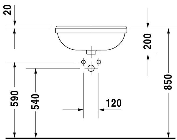Duravit Starck 3 Halbeinbauwaschtisch rechteckig 55x46cm, 1 Hahnloch, mit Überlauf, WonderGliss, weiß 03105500001