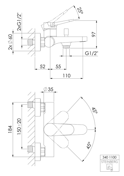 Steinberg Serie 340 Einhebel-Wannenarmatur Aufputz