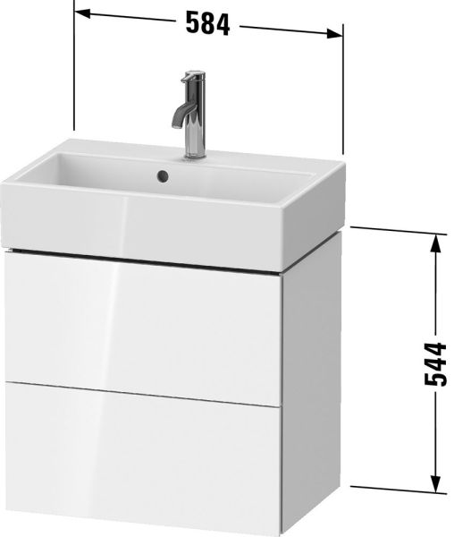 Duravit L-Cube Waschtischunterschrank 58x39cm mit 2 Schubladen für ME by Starck 236860, techn. Zeichnung