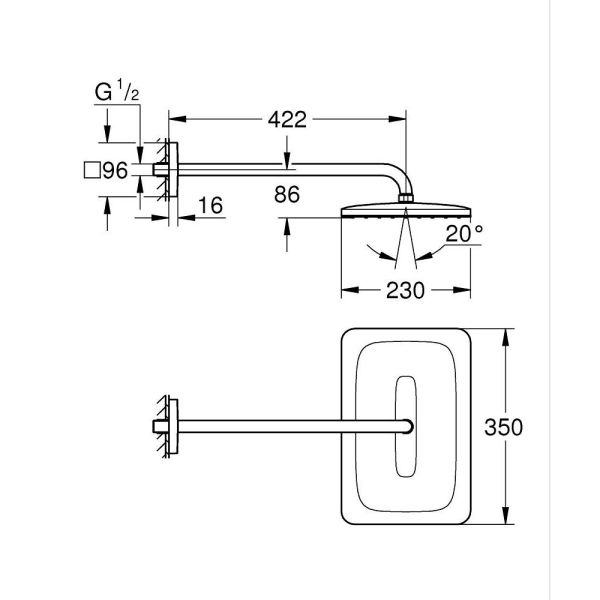 Grohe Vitalio Joy+ 350x230 Kopfbrause-Set 42cm, 1 Strahlart, chrom